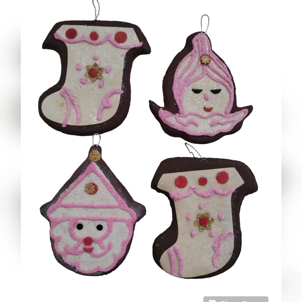 🍁 SALE 🧡 Vintage Country Living Pink Sugared Xmas Ornaments Set of 4 - Picture 2 of 6